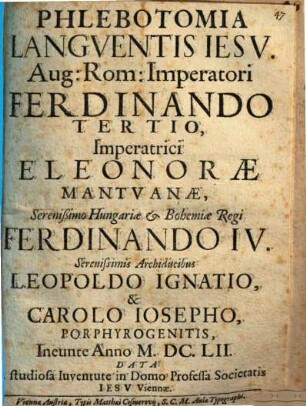 Philebotomia languentis Jesu : [Periocha Viennae]