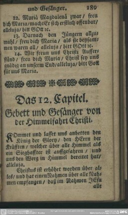 Das 12. Capitel. Gebett und Gesänger von der Himmelfahrt Christi