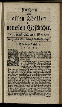 XVIII. Stück, Cob. den 2. May, 1759.