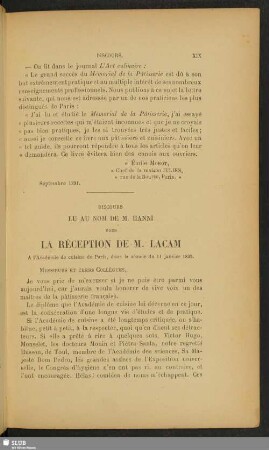 Discours lu au nom de M. Hanni pour la réception de M. Lacam