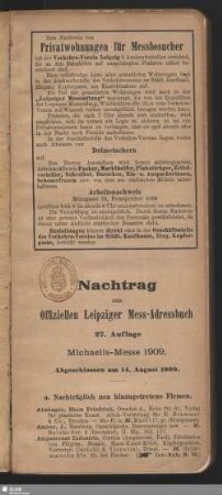 Nachtrag zum Offiziellen Leipziger Mess-Adressbuch
