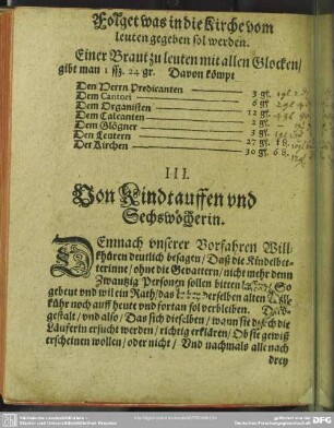 III. Von Kindtauffen und Sechswöcherin