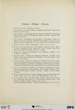 Irdengut, Steingut, Fayence (Nr.1-31)