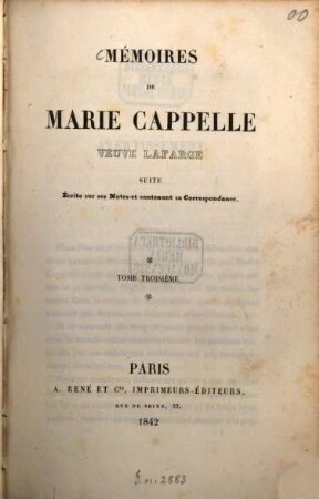 Mémoires de Marie Cappelle veuve Lafarge : écrits par elle-même, 3