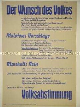 Maueranschlag mit der Forderung nach einer Volksabstimmung über die Einheit Deutschlands und den Abschluss eines Friedensvertrages