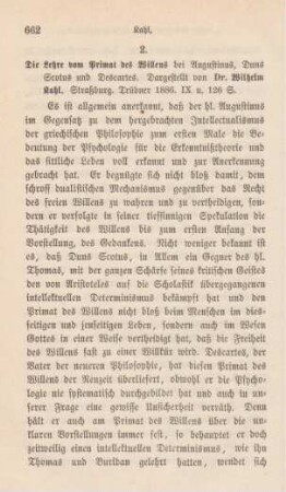 662-667 [Rezension] Kahl, Wilhelm, Die Lehre vom Primat des Willens bei Augustinus, Duns Scotus und Descartes