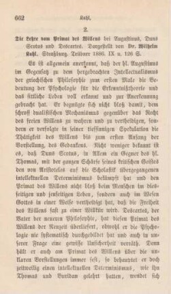 662-667 [Rezension] Kahl, Wilhelm, Die Lehre vom Primat des Willens bei Augustinus, Duns Scotus und Descartes