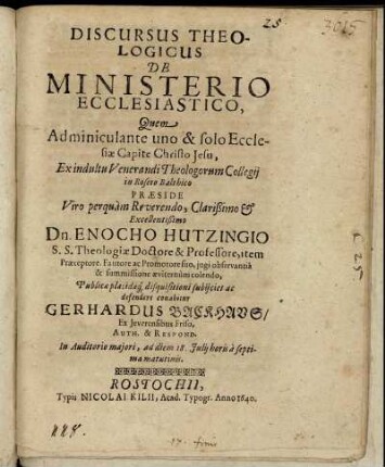 Discursus Theologicus De Ministerio Ecclesiastico