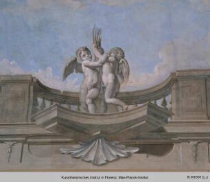 Freskendekoration mit Ruinenlandschaft und Statuen