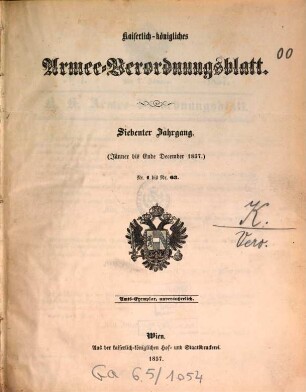 Kaiserlich-Königliches Armeeverordnungsblatt. 7, 7. 1857