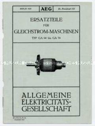 Ersatzteile für Gleichstrom-Maschinen Typ GA 64 bis GA 74 (O) (Et. Preisblatt 122)