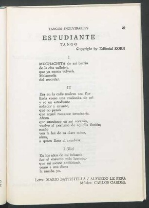 Estudiante : Tango. Copyright by Editorial Korn