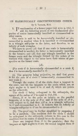 On harmonically circuminscribed conics.