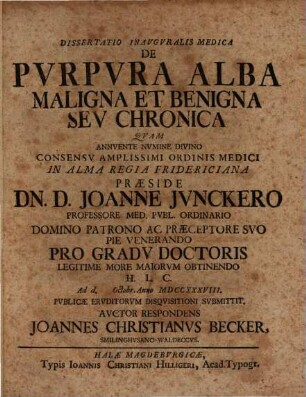 Diss. inaug. med. de purpura alba maligna et benigna seu chronica