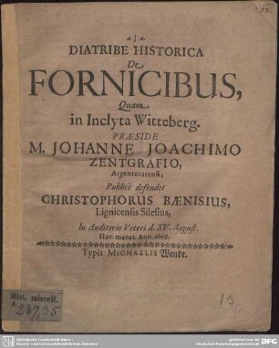 Diatribe Historica De Fornicibus