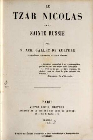 Le Tzar Nicolas et la Sainte Russie