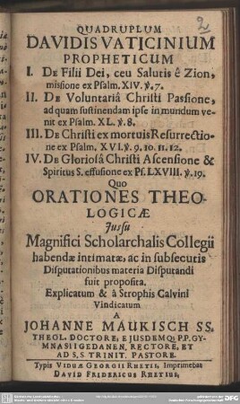 Quadruplum Davidis vaticinium propheticum ...