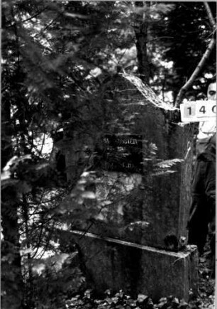 Grabstein 140 (Index: 100109359) Material: Kalkstein mit schwarzer Metallplatte Zustand: gut Maße HxBxT: 165x95x17 cm Beschreibung: Stele, Sockel, eingezogener Konvexbogenabschluß, Schriftplatte rechteckig: Grabstein 140