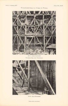 Dom, Worms: Choransicht, Innenansicht Chor im Umbau (aus: Atlas zur Zeitschrift für Bauwesen, hrsg. v. Ministerium der öffentlichen Arbeiten, Jg. 57, 1907)