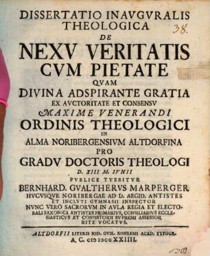 Diss. inaug. theol. de nexu veritatis cum pietate