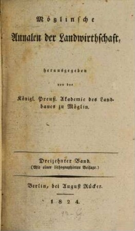 Möglinsche Annalen der Landwirthschaft. 13. 1824