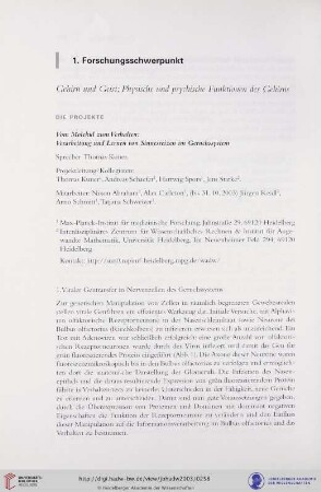 1. Forschungsschwerpunkt "Gehirn und Geist: Physische und psychische Funktionen des Gehirns"