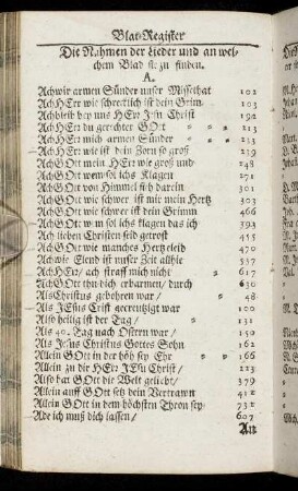 Die Nahmen der Lieder und an welchem Blad sie zu finden.