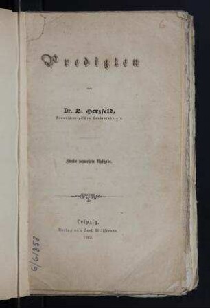 Predigten / von L. Herzfeld