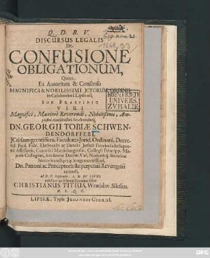 Discursus Legalis De Confusione Obligationum