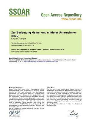 Zur Bedeutung kleiner und mittlerer Unternehmen (KMU)