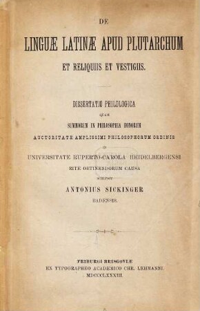 De linguae Latinae apud Plutarchum et reliquiis et vestigiis