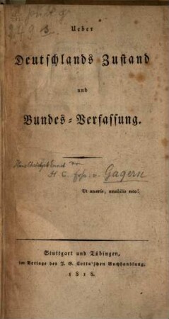 Ueber Deutschlands Zustand und Bundes-Verfassung