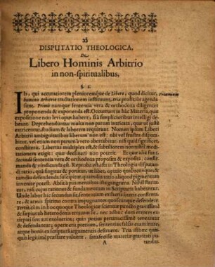 Disp. theol. de libero hominis arbitrio in non-spiritualibus