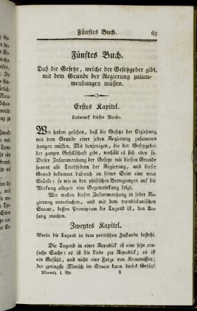 Erstes Kapitel. Entwurf dieses Buchs. - Zehntes Kapitel. Von der geschwinden Vollziehung in der Monarchie.