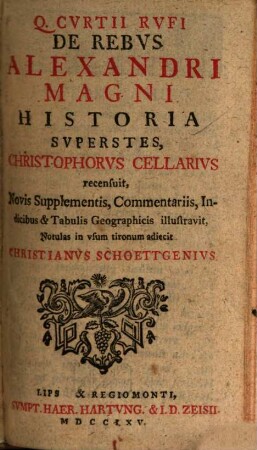 Q. Cvrtii Rvfi De Rebvs Alexandri Magni Historia Svperstes