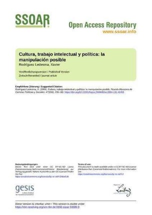 Cultura, trabajo intelectual y política: la manipulación posible