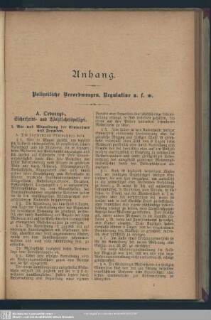 Anhang. Polizeiliche Verordnungen, Regulative u.s.w.
