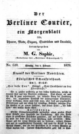 No. 610., Montag, den 9. Februar 1829