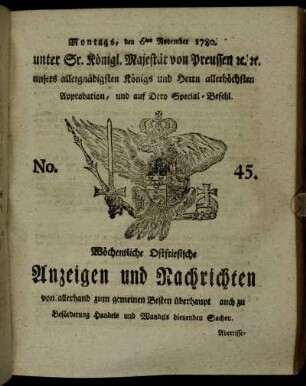 No. 45. Montags, den 6ten November 1780.