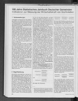 100 Jahre Statistisches Jahrbuch Deutscher Gemeinden : Indikatoren zur Messung der Wirtschaftskraft von Großstädten