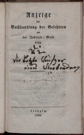 Anzeige der Buchhandlung der Gelehrten von der Jubilate-Messe 1785