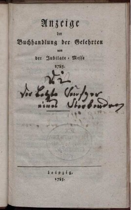 Anzeige der Buchhandlung der Gelehrten von der Jubilate-Messe 1785