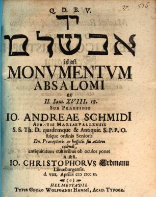Yād Avs̆ālôm id est Monvmentvm Absalomi ex II. Sam. XVIII, 18.