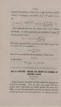 Sur la locution: diviser une droite en extrème et moyenne raison.