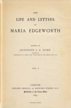 The Life and Letters of Maria Edgeworth, 1
