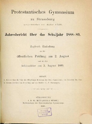 Jahresbericht : über das Schuljahr .... 1888/89