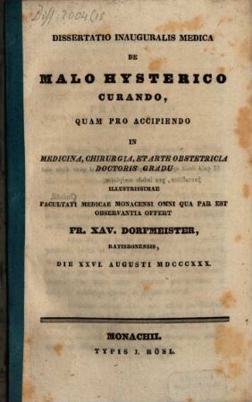 Dissertatio inauguralis medica de malo hysterico curando