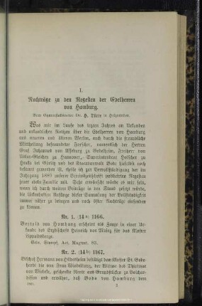 I. Nachträge zu den Regesten der Edelherren von Homburg
