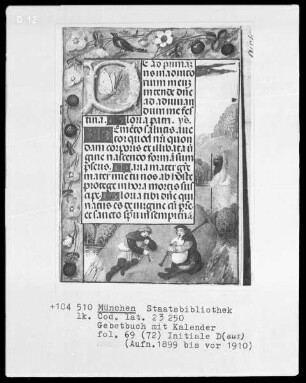 Gebetbuch mit Kalender — Zwei Hirten mit Instrumenten, Folio 69recto