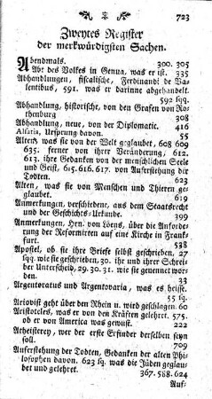 Zweytes Register der merkwürdigsten Sachen.